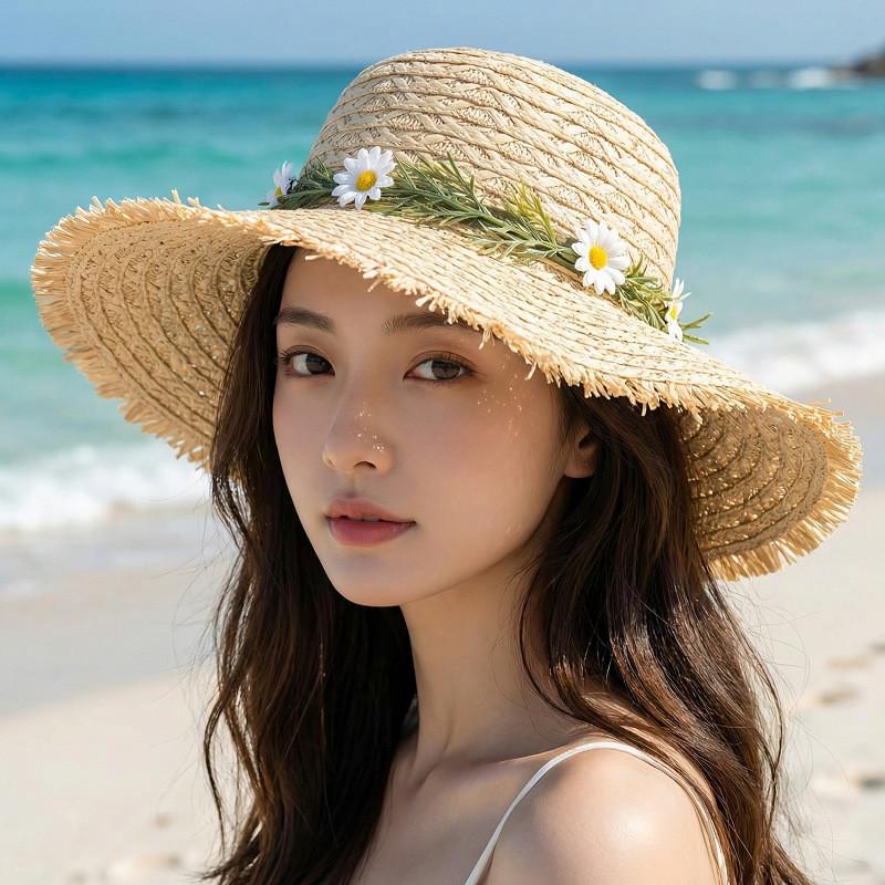Sun Protection Straw Hat With Wide Brim For Beach Vacation And Outdoor Activities