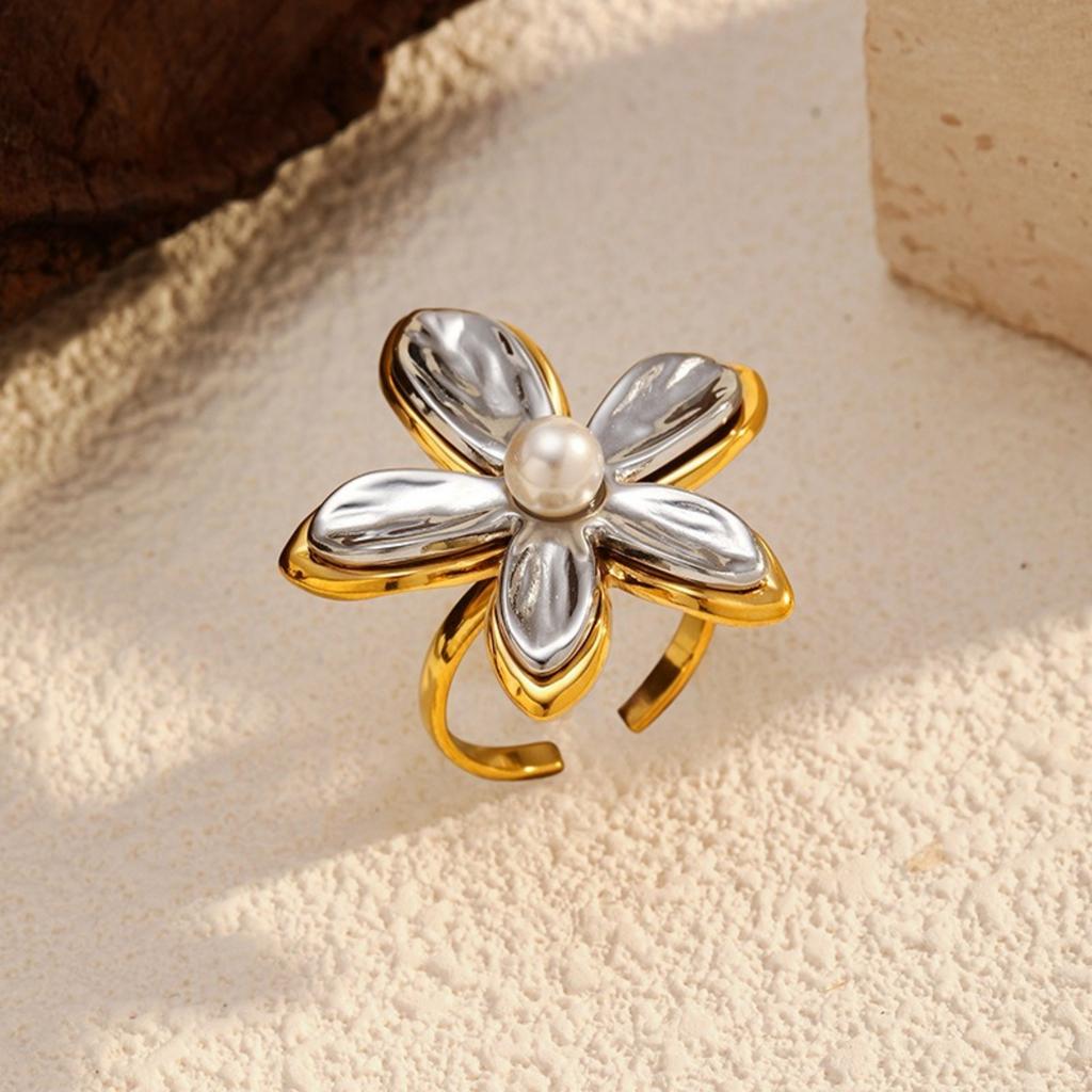 1 Piece Stylish Exquisite 304 Stainless Steel Open 18K Gold Plated Silver Plated Two Tone Rings For Women Gift Europe America