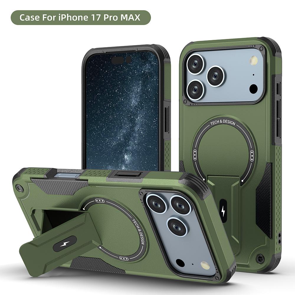 Armour Invisible Bracket Magsafe Case For iPhone 17 Pro Max Magnetic Wireless Charge Stand Holder Coque For iPhone 17 Pro Cover