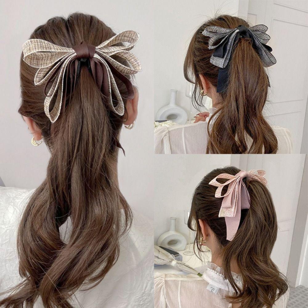 Ponytail Holder Cloth Banana Clip Korean Style Bowknot Hair Clip Elegant Bow Vertical Clip  Women