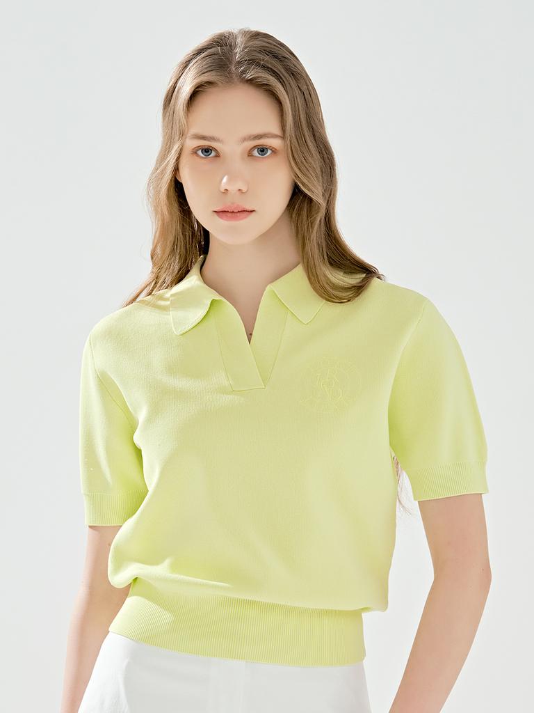 LORDLOAR Signature Collared Short Sleeve Knit Yellow