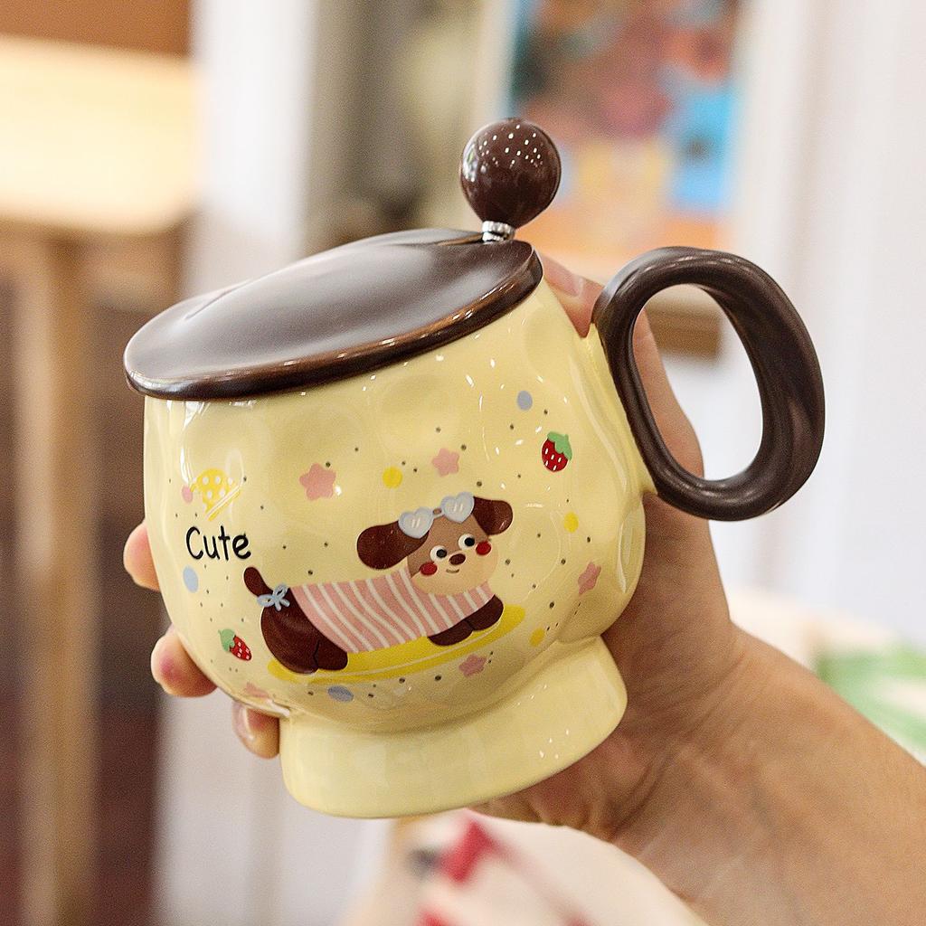 Dachshund Water Cup High Appearance Level  Large Capacity Mug Ceramic Cup  Covered Spoon  Breakfast Cup  Souvenir Gift Box
