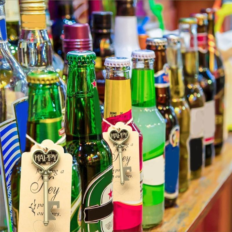 50 Zestawów Upominków Ślubnych Otwieracz do Butelek w Kształcie Klucza z Metką Torebką Prezent Ślubny dla Gościa Podziękowanie Dekoracja Weselna