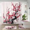 Japanese Cherry Blossom Shower Curtain Set, Asian Anime Shower Curtains for Bathroom Cool Watercolor Abstract Art