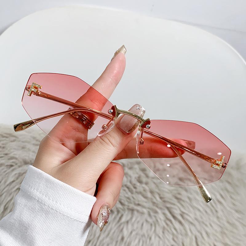 New Frameless Letter F Diamond-set Polygonal Sunglasses Fashionable Street S Sunglasses Women