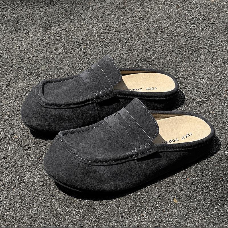 Platform Casual Retro Slippers Men's and Women's One-pedal Loafers Versatile Classic Boken Shoes 92286 yellow-J