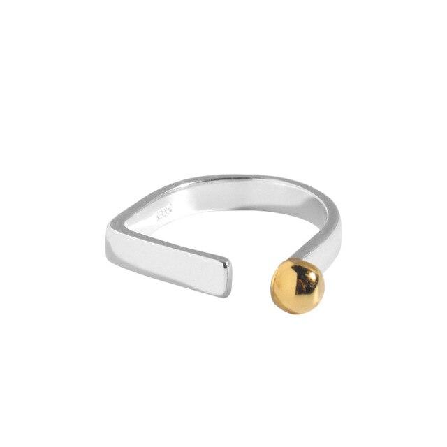 

Подлинные кольца из стерлингового серебра 925 пробы, минималистичное контрастное цветное открытое кольцо, геометрическое плоское глянцевое кольцо на указательный палец для женщин 6