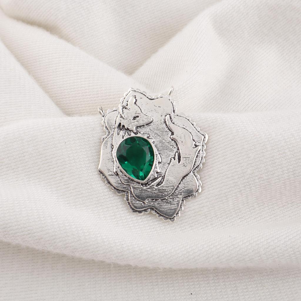Green Emerald Gemstone Jewelry, 925 Sterling Silver Pendant Handmade Dainty Jewelry For Gift