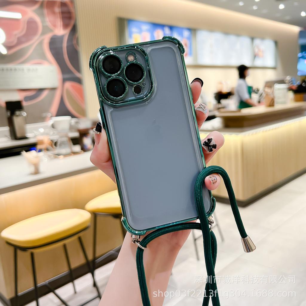 Electroplated space case diagonal span lanyard suitable for iphone17ProMax mobile phone case Apple 15 anti-drop 16 protective case