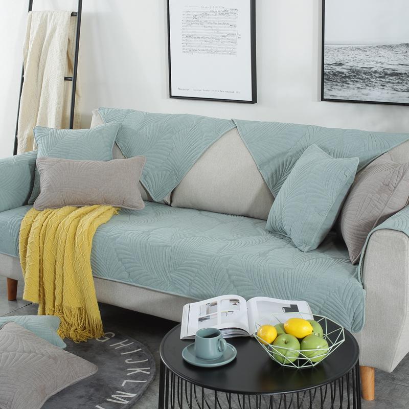 Nordic Simple Solid Color Sofa Cushion Four Seasons Pure Cotton Fabric Non-Slip Cushion Winter General Modern Sofa Cover Slipcover
