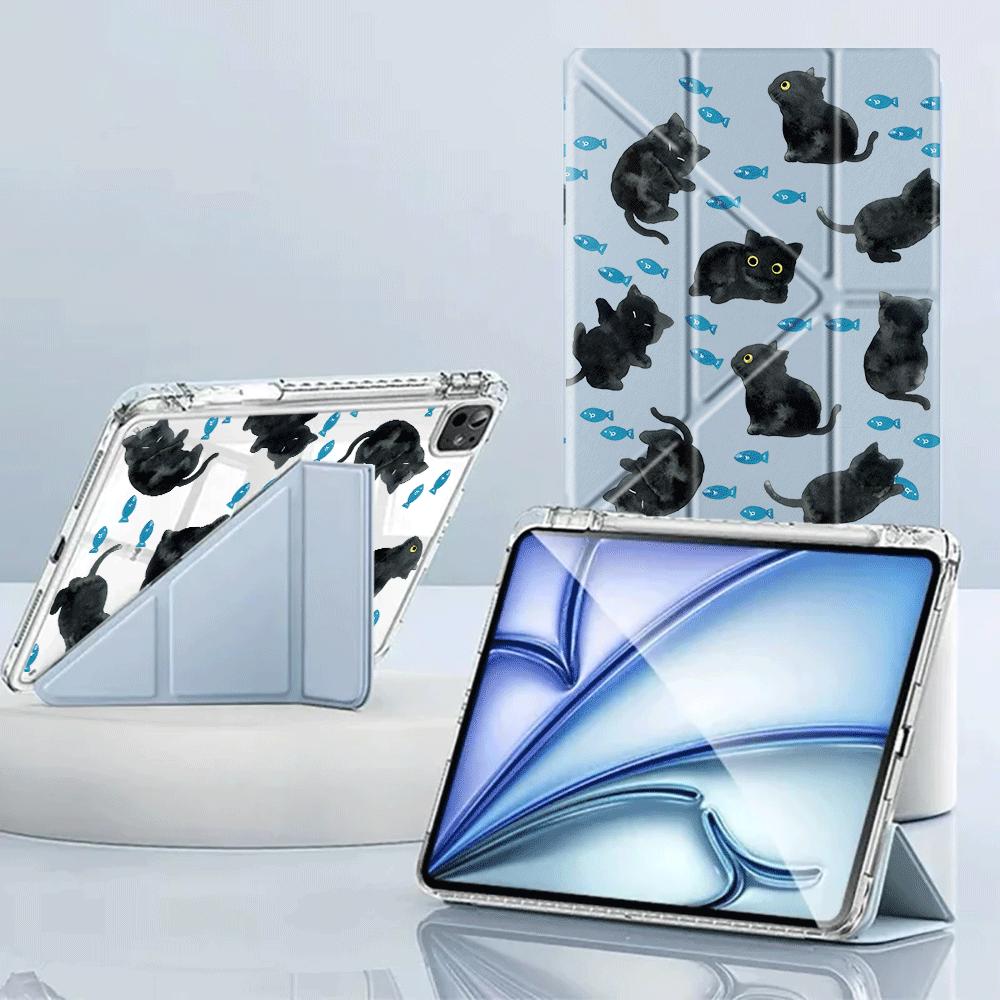 Cute Cartoon Cat Y-Fold Holder Cover Tablet Case For iPad Pro 11th 10th 9th 8th 7th 12.9inch Pro 2025 Mini 6 7 Air 4 5 M3 M2 1 2