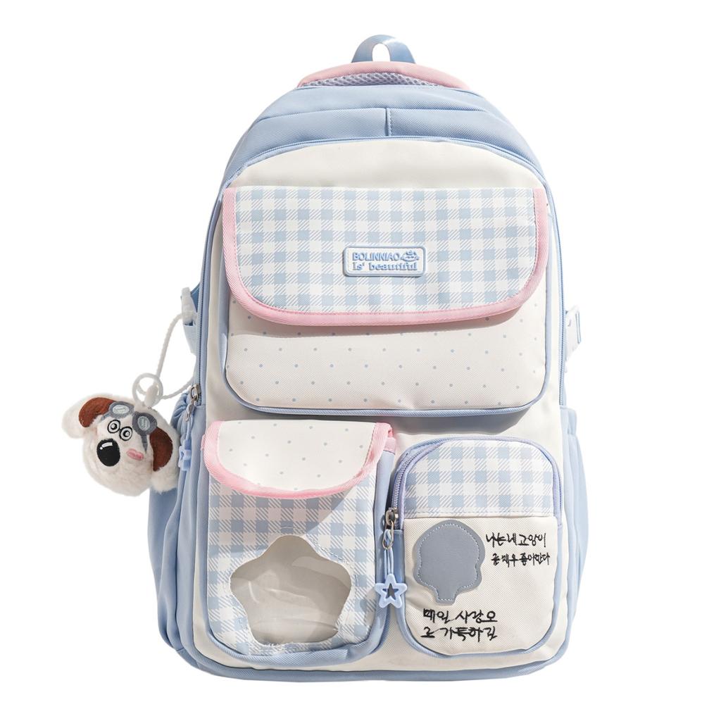 Schoolbag Cute Plaid Backpack Fifth and Sixth Grade Female Student School Bag Large Capacity Lightweight Backpack Middle School Campus Backpack