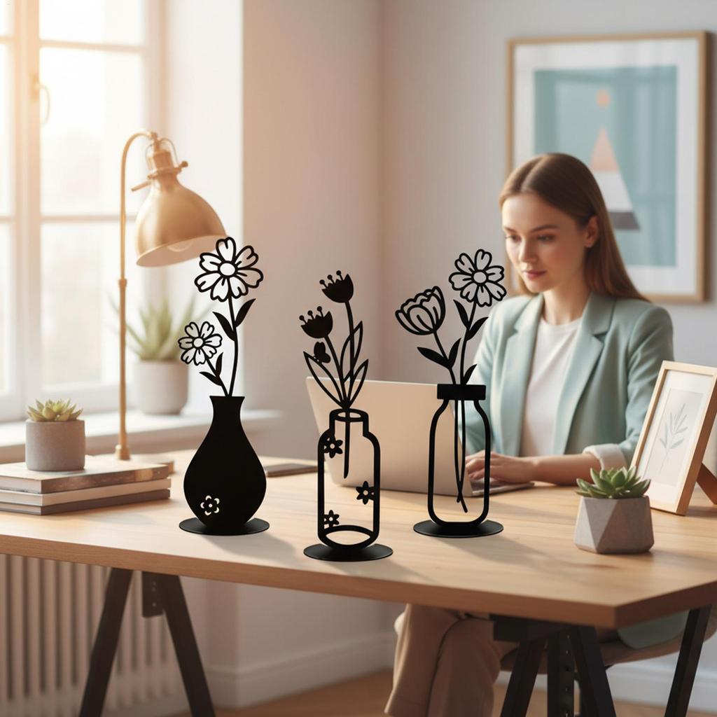 3 Pieces Iron Aesthetic Statue Cute Flower Vase Table Decor for Bedroom Living Room Kitchen Farmhouse Apartment Office Vase Set