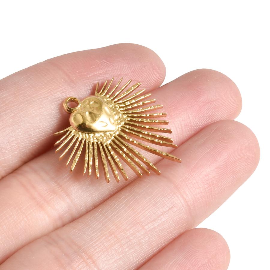 5pcs/Lot Gold Color PVD Stainless Steel Sacred Heart Pendants For Jewelry Making Supplies Sun Love Charm DIY Necklace Bracelets