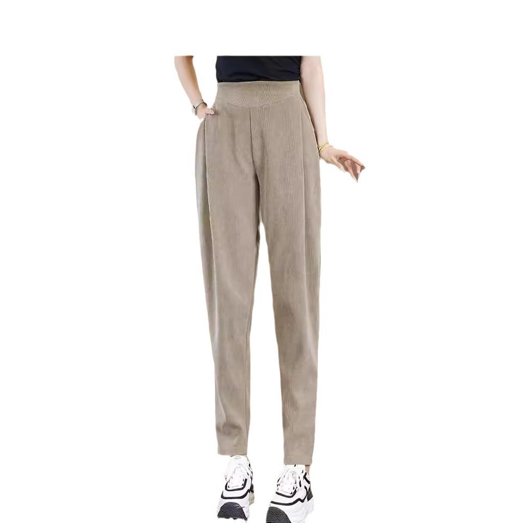 Spring and Autumn Women's High-waist Stretch Pockets Loose Retro Casual Harem Pants