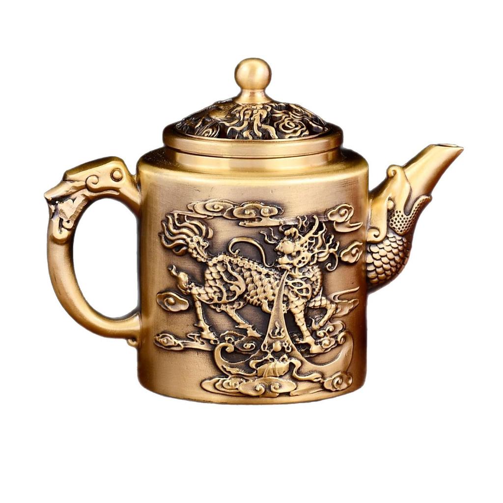 Brass Rotating Qilin Teapot: Creative Light Luxury Copper Handicraft Ornament for Home or Office.