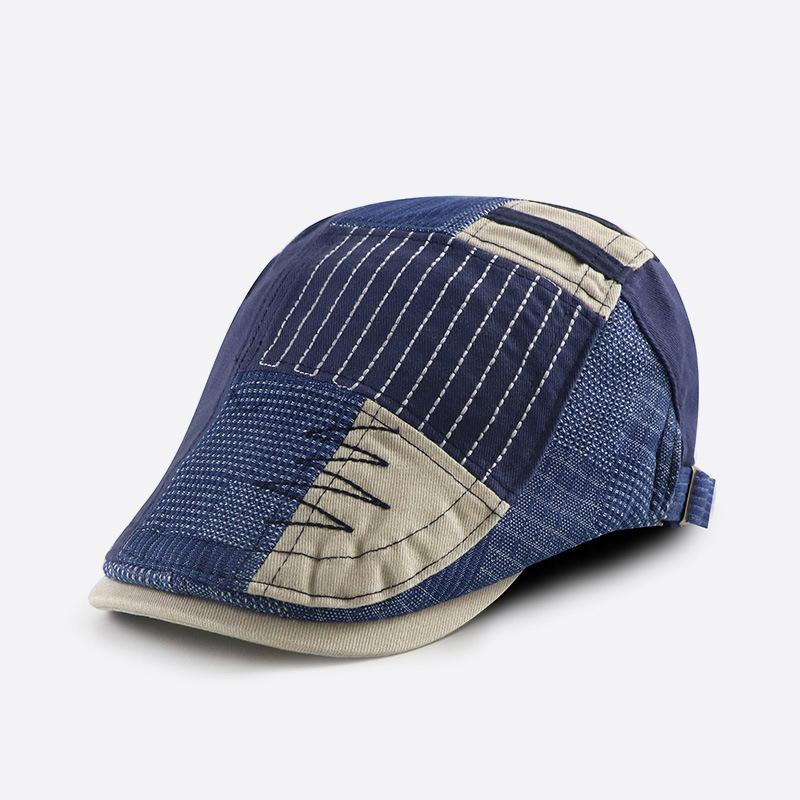 Spring Denim Stitching Contrast Color Cap Women Beret Newsboy Caps for Men Peaked Cap