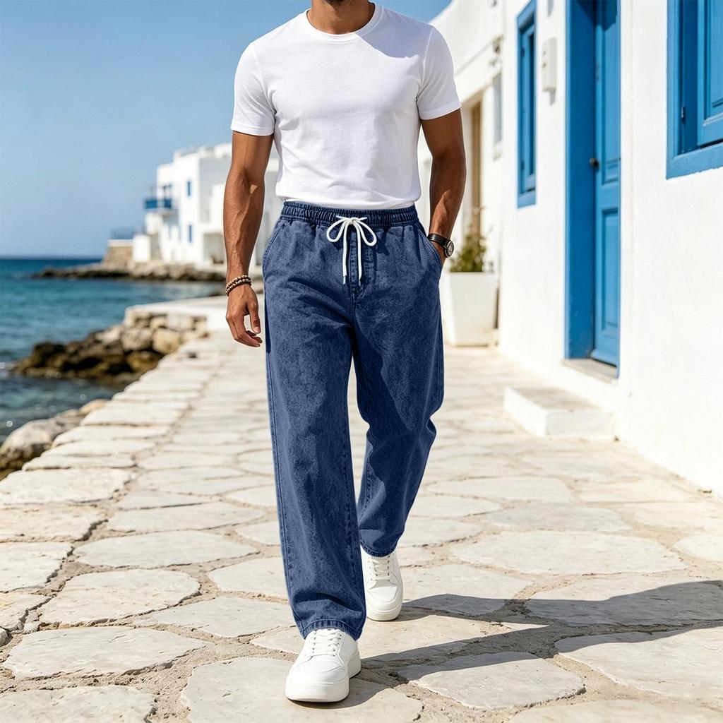 Men's Casual Loose Fit Straight Wide Leg Denim Jeans, Versatile Everyday Pants