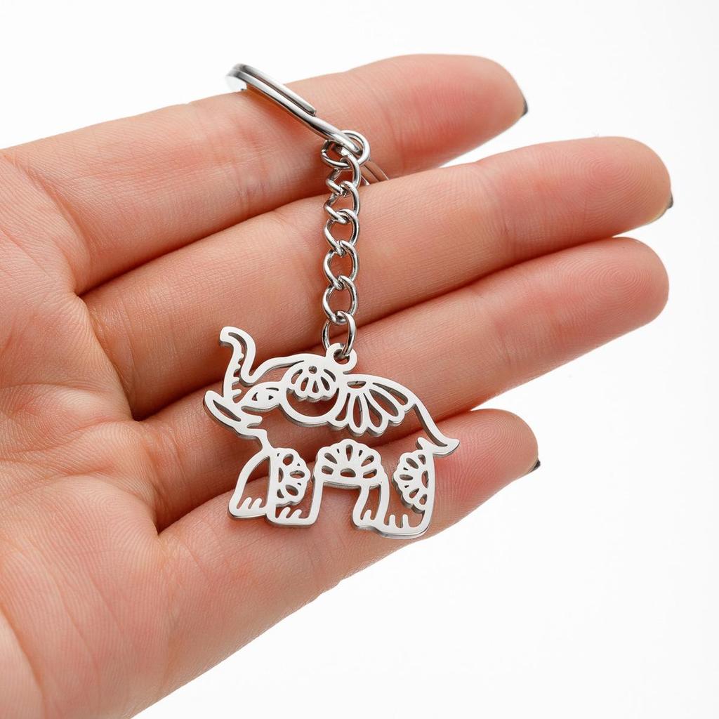 Bohemian Lucky Elephant Pendant: Cute Stainless Steel Animal Cutout Keychain
