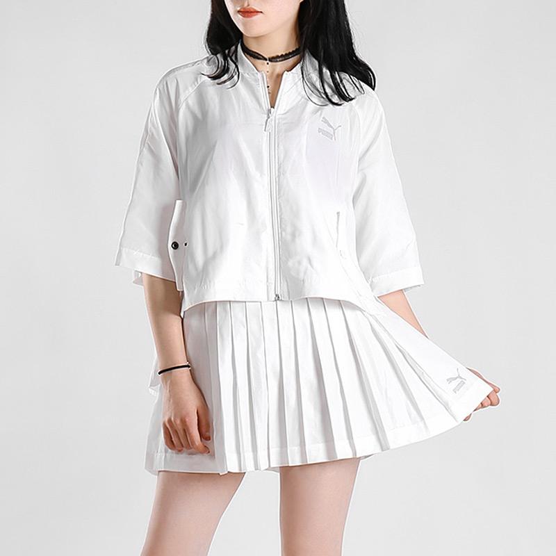 Puma Archive Series Solid Color Logo Sports Knitted Breathable Fashion Pleated Casual Skirt Women skirts White 576463-02