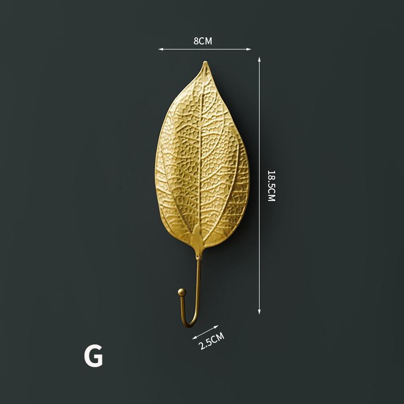 Retro Gold Leaf Shape Hanging Hooks Punch-Free Wall Hanger Hanging Storage Rack Towel Watch Bag Key Self Adhesive Household
