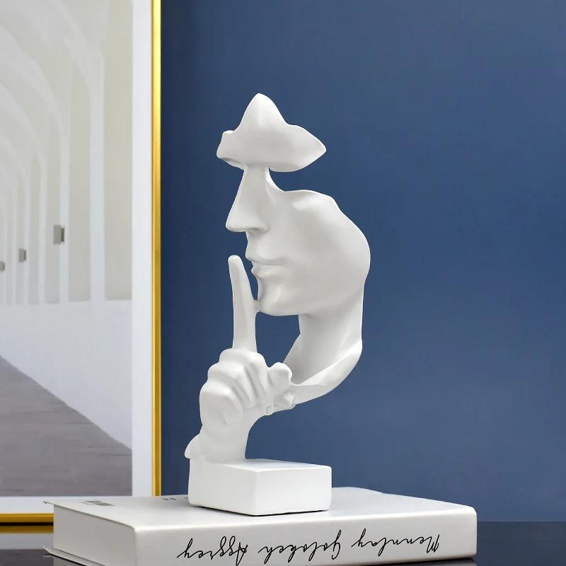 Home Decor Thinker Statue Sculpture Silence Is Gold Figurines Resin Retro For Office Study Living Room Abstract Face Ornaments