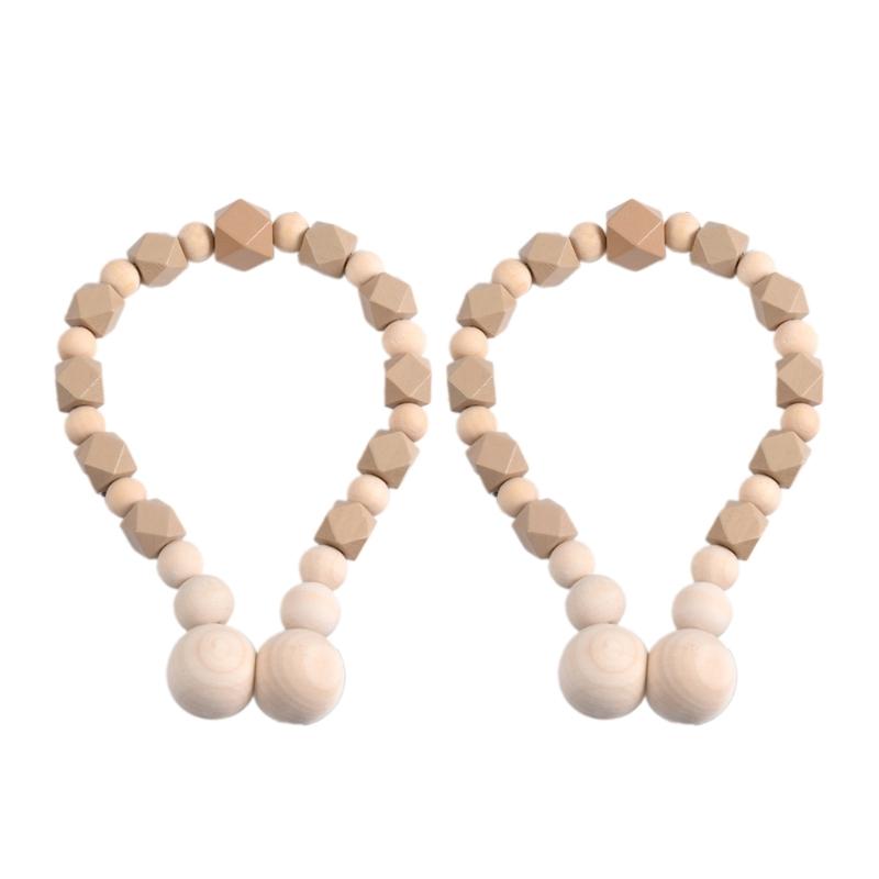 2Pcs No Tool Installation Curtain Holders Gradient Wooden Beads Magnetic Window Drapery Tiebacks Holdbacks Home Upgrades