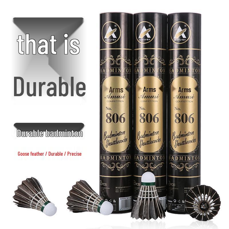 Authentic Armst Black Goose Feather Badminton Shuttles - Durable 12-Pack for Stable Flight in Competition Training (806#)