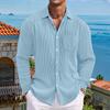 Men's Cotton Shirts Long Sleeve Casual Button Down Textured T-Shirt Loose Vacation Beach Lightweight Topsrt
