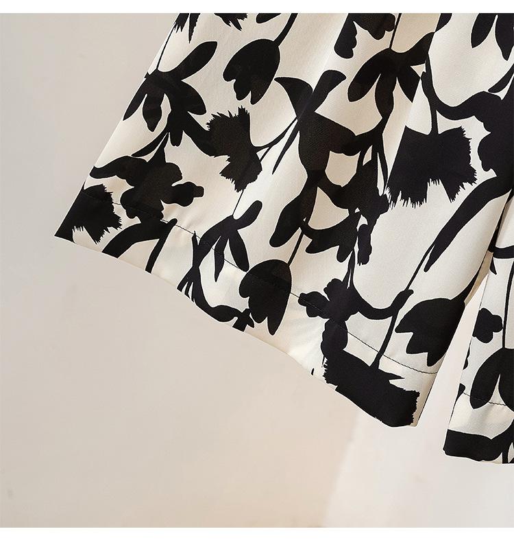 Ladies' Trousers Women's High-waisted Printed Wide Egged Trousers Skirt Summer Seven-minute Trousers Thin Section Loose Large Leg Skirt Trousers