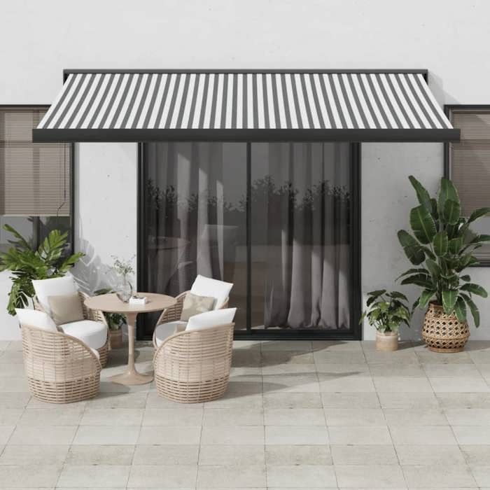 VidaXL Retractable Awning Anthracite and White 4x3 M Fabric and Aluminum, Awning, Patio Awning, Window Awning, Awnings, 3216140