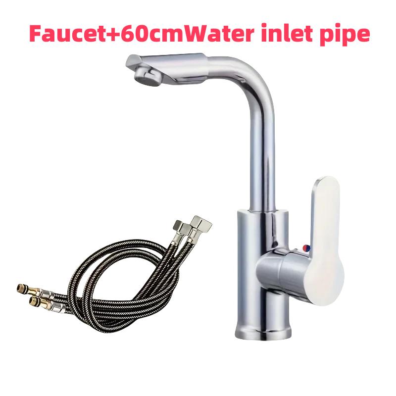 

Stainless Steel Faucet Chrome-Plated Bathroom Kitchen Sink Faucet Single Handle Dual Control G1/2 Inlet Pipes for Hot Cold Water