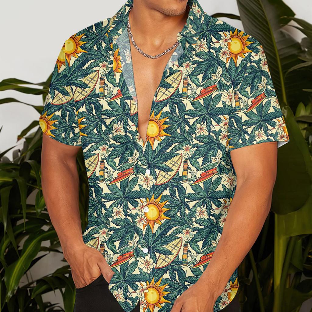 Summer Hawaiian Style Multi-color Printed Cardigan Men's Short Sleeved Shirts