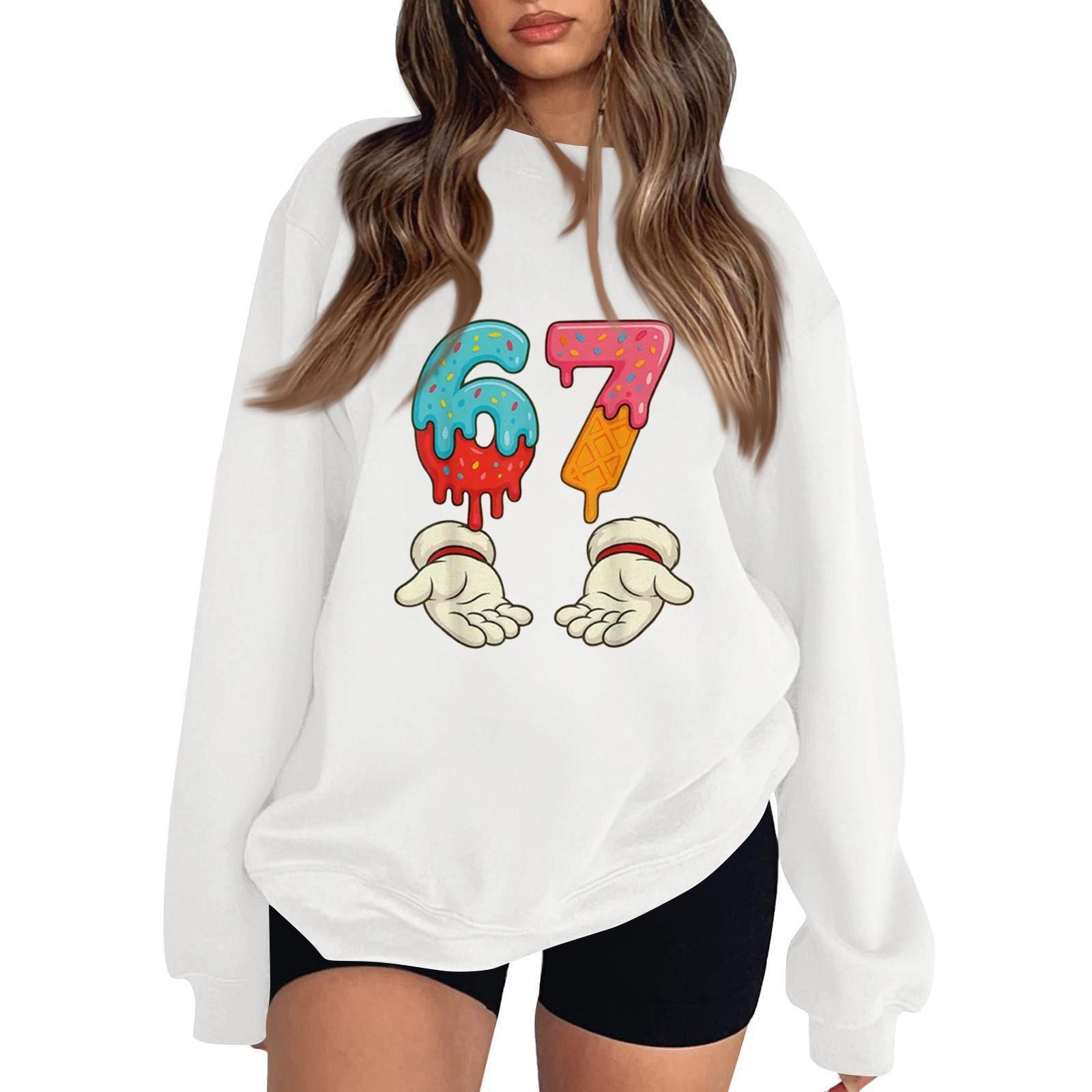 

Women s Fashionable Casual Long-Sleeved Round-Neck Printed Pullover Sweatshirt XL