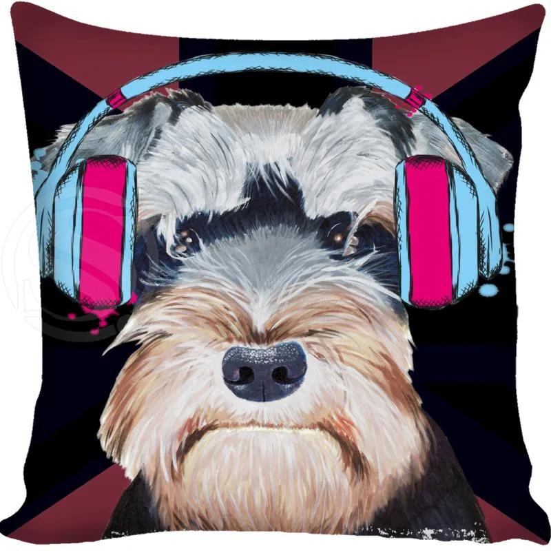 Cartoon Funny Dog Schnauzer Fashion Style Square Pillowcase Zipper