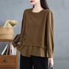 Blusa da Donna Nera Girocollo Stratificata con Decorazioni a Bottone Vestibilità Larga Casual Maglione a Maniche Lunghe