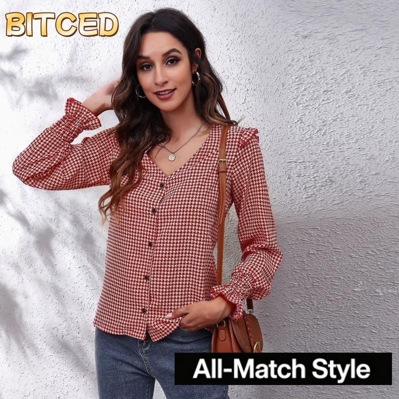 BITCED Moda Donna Casual Manica Lunga Scollo a V Bluse e Camicie