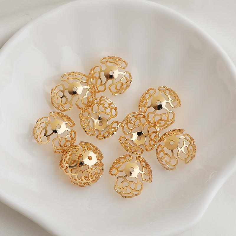 

Позолочена 14K стійка до вицвітання порожниста кришечка-підставка у формі пелюстки троянди з перлиною для DIY прикрас