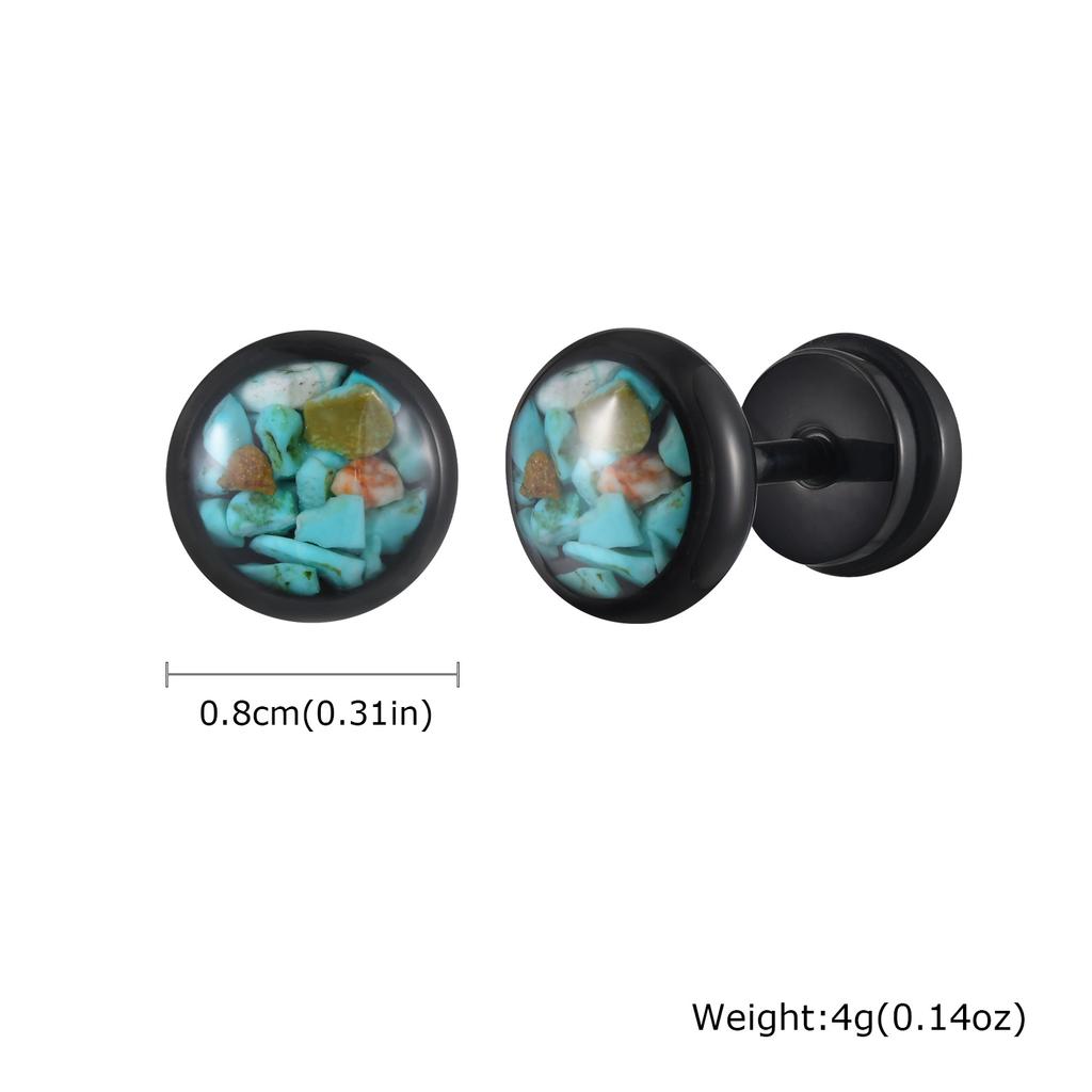 New Natural Stone Men's Small Round Stud Earrings,Simple Stainless Steel Metal Stud Earrings,Hip Hop Cool Jewelry Gift