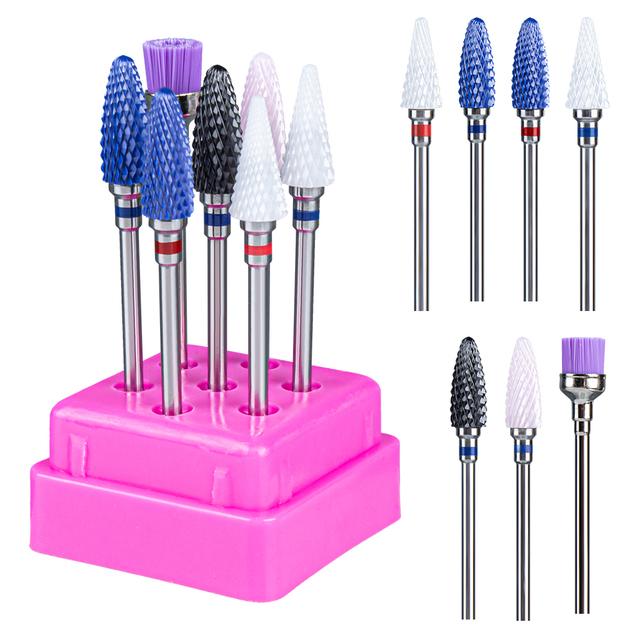 7pcs Ceramic Nail Drill Bits Set Milling Cutter for Manicure Machine Accessories Rotary Burrs Pedicure Cutter for Remove Gel Bit