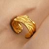 Stainless Steel Gold Color Irregular Geometric Opening Rings for Women Fashion Metal Texture Wide Rings Aesthetic Jewelry Gift