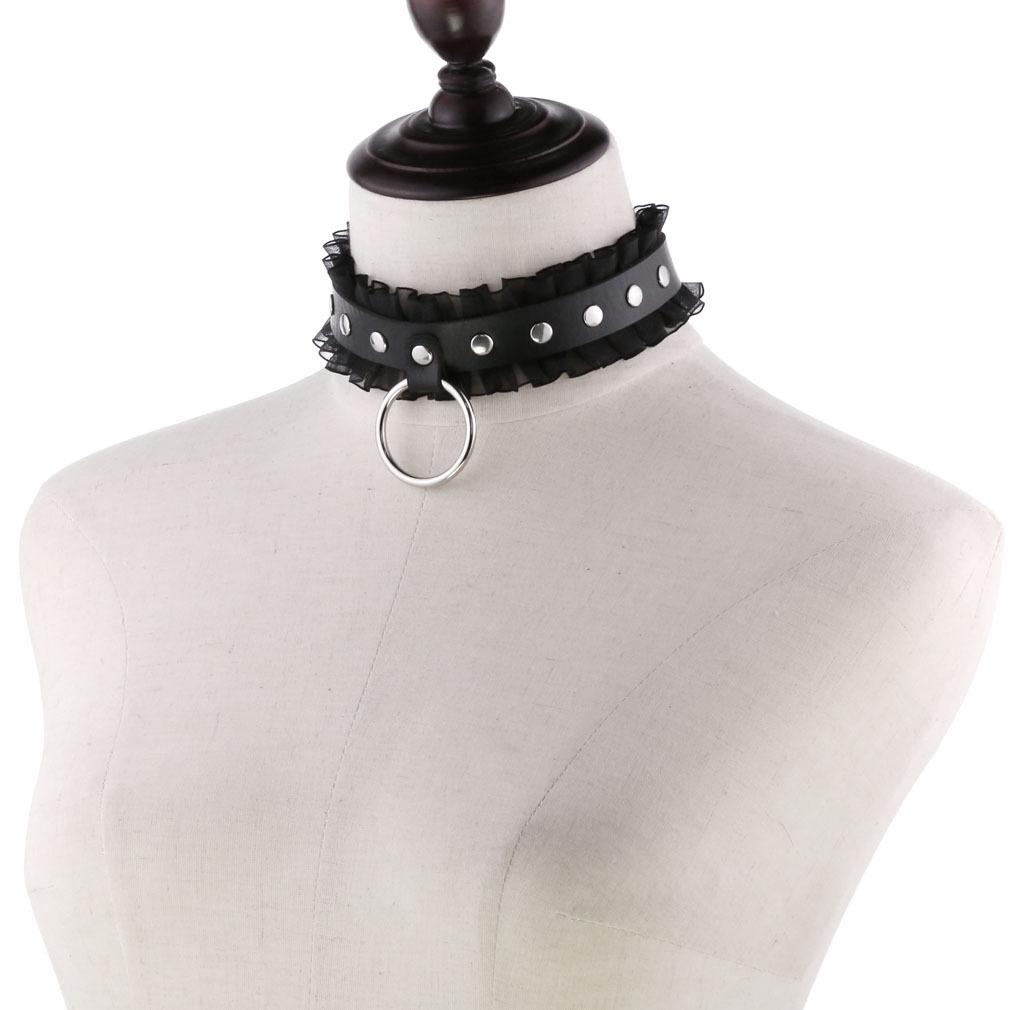Black Leather Collar Lace Punk Choker Necklace Goth Cosplay Jewelry  Aesthetic Gothic Accessories