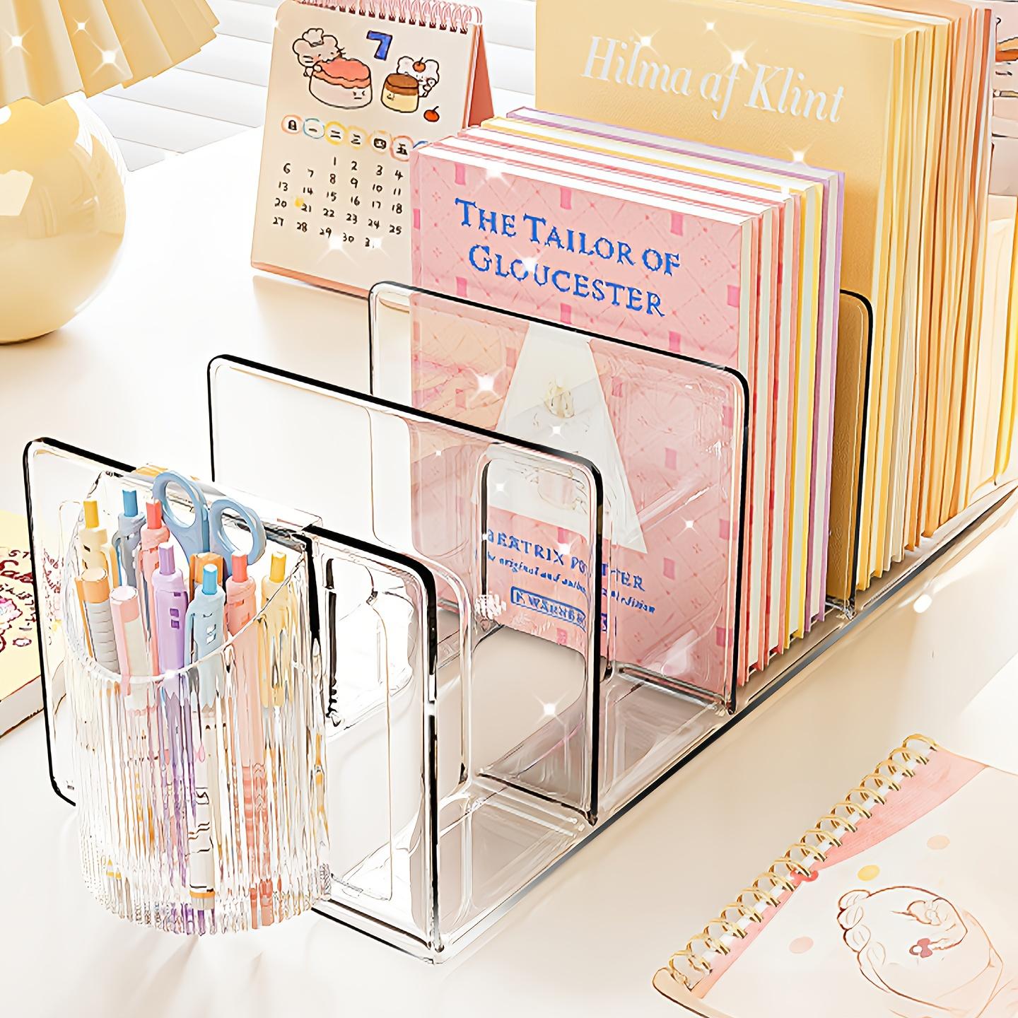 Transparent Acrylic PP Bookend, Storage Box, Desk Organizer, Four-Compartment File Sorting Rack, Efficient Document Organization чистый