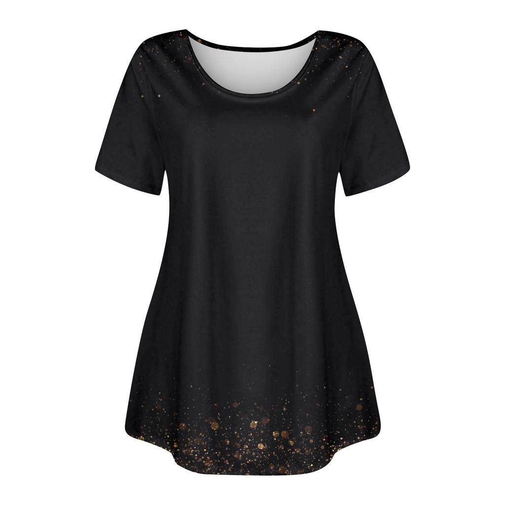 Women's Large Top Round Neck Printing Loose A-line Short Sleeve T-shirt