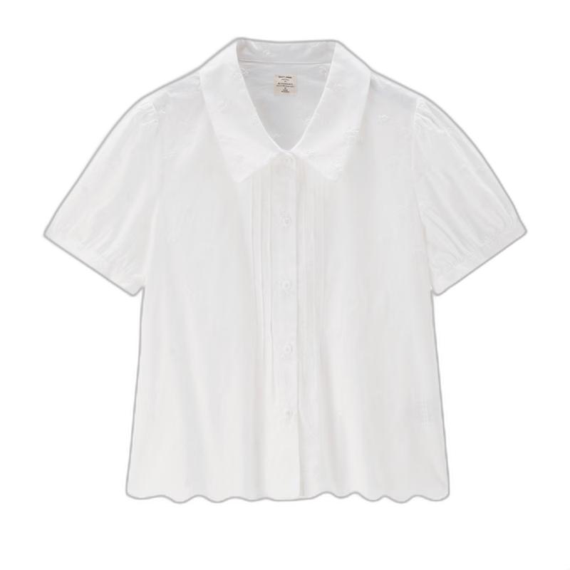 Giordano Women s Pleated Jacquard Pure Cotton Short Sleeve Shirt S