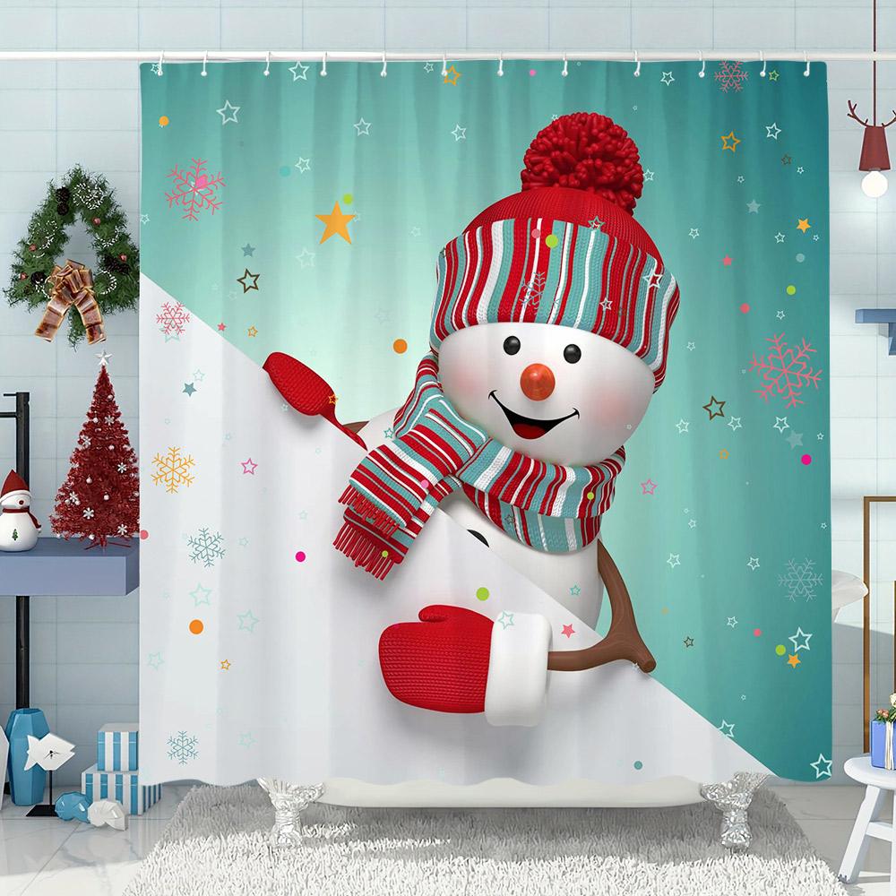 Funny Christmas Bathtub Cat Print Shower Curtain Moose Snowman Christmas Decor Polyester Fabric Shower Curtains Bathroom Decor