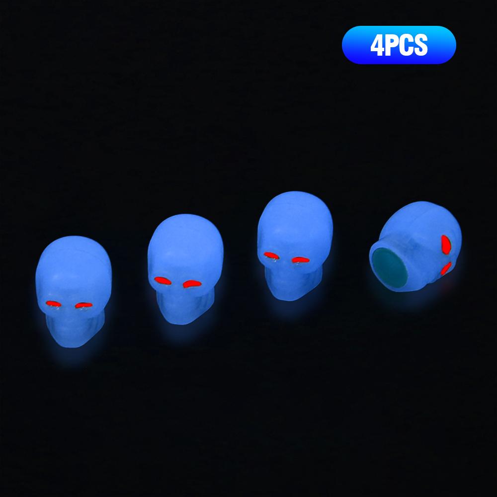 Skull Tire Luminous Valves Cap Night Glowing Tyre Nozzle Cover Universal Auto Truck Motorcycles Bike Fluorescent Valve Stem Caps