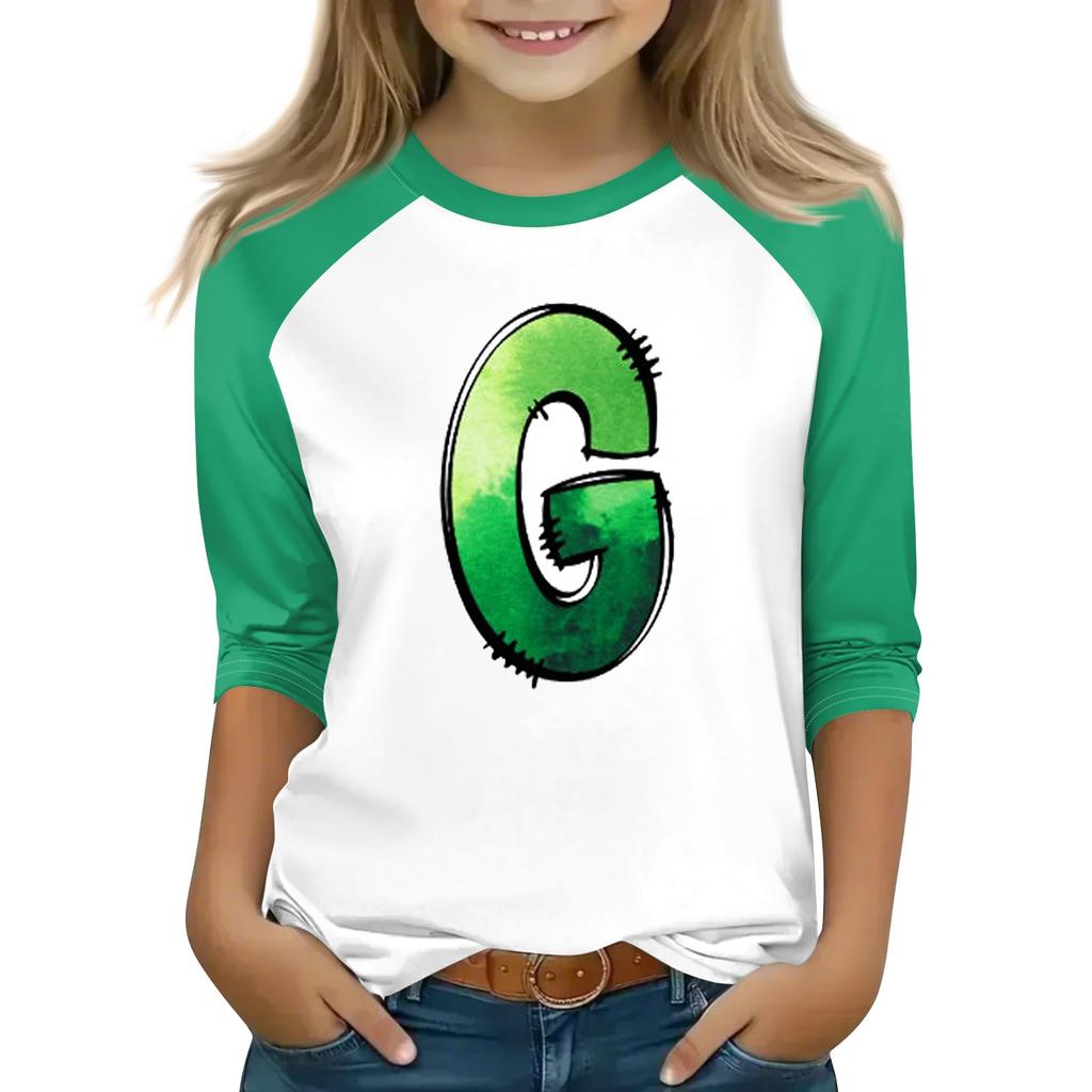 Tops For Youth Girls 4-16 Years Round Neck 3/4 Sleeves T-Shirts Trendy Tops Outfit Tees