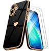 Protective Case - E.F.Connection - iPhone 17 - Silicone Heart Anti-Scratch Black 2 Tempered Glasses