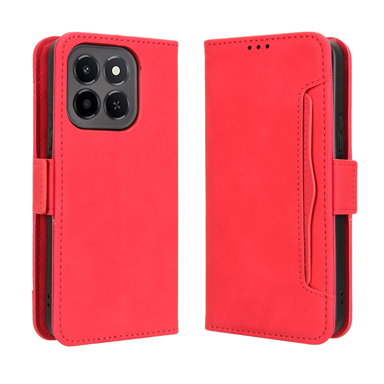

For Honor X6c 4G Leather Case Phone Wallet Cover with Multiple Card Slots Red